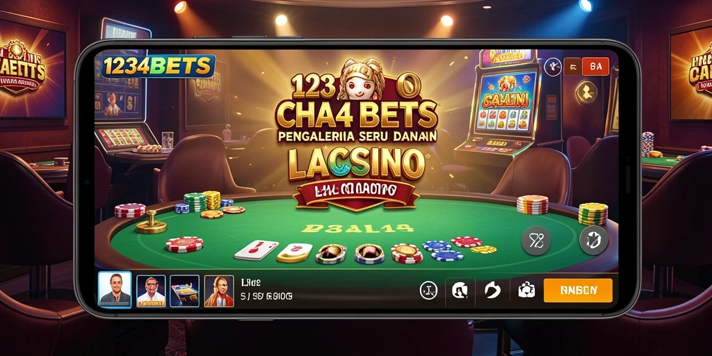 Screenshot utama 1234BETS menunjukkan dealer langsung yang ramah dalam permainan.