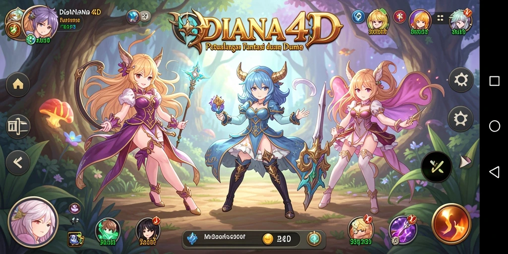 Tampilan gameplay yang memukau dengan karakter anime beraksi.