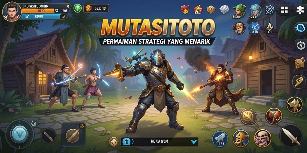 Screenshot gameplay MUTASITOTO menampilkan pertempuran epik antar kerajaan.