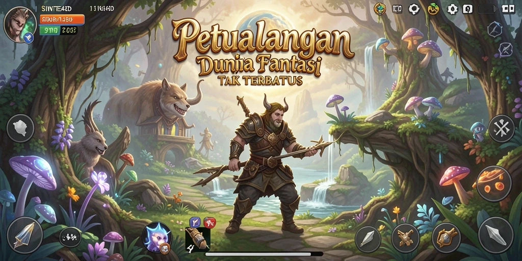 Tangkapan layar gameplay SINTE4D menampilkan aksi pertempuran epik di dunia fantasi.